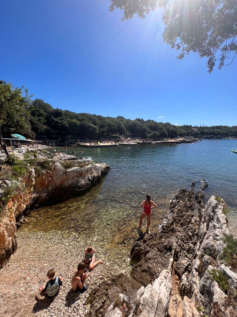 Private beach at Valamar Istra Camping in Croatia near Porec