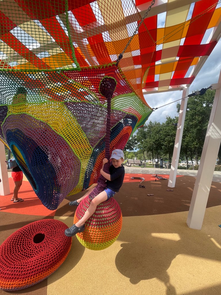 Child playing on child friendly play equipment at Valamar Istra Camping in Croatia