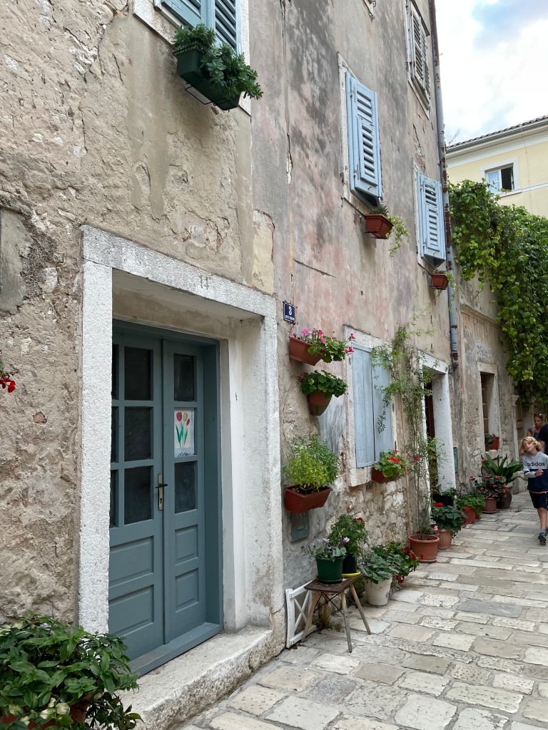 Beautiful cobbled street in Porec Croatia.
