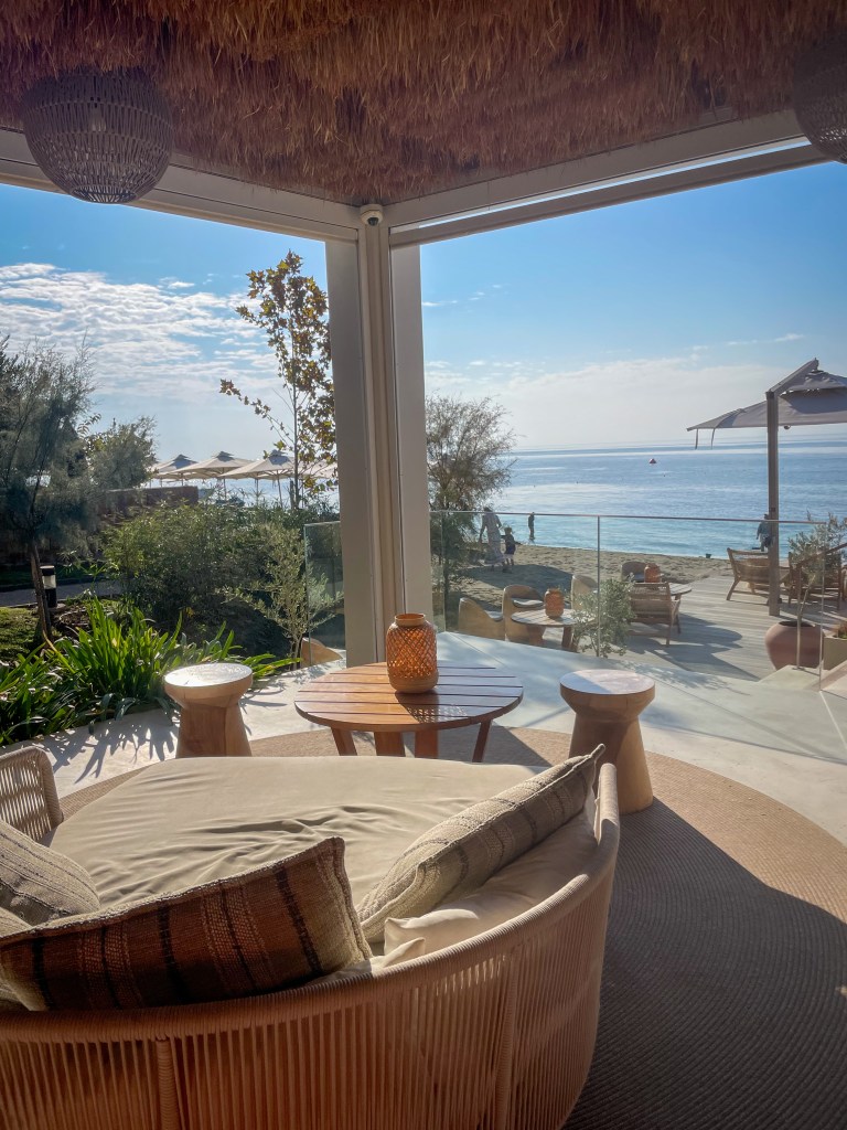 A quiet corner of Ikos Olivia for a morning coffee