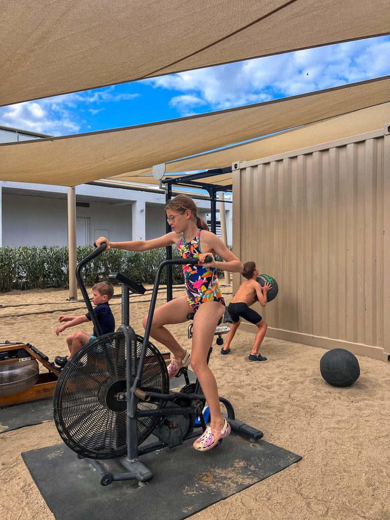 Outdoor functional fitness area on the beach at Ikos Olivia